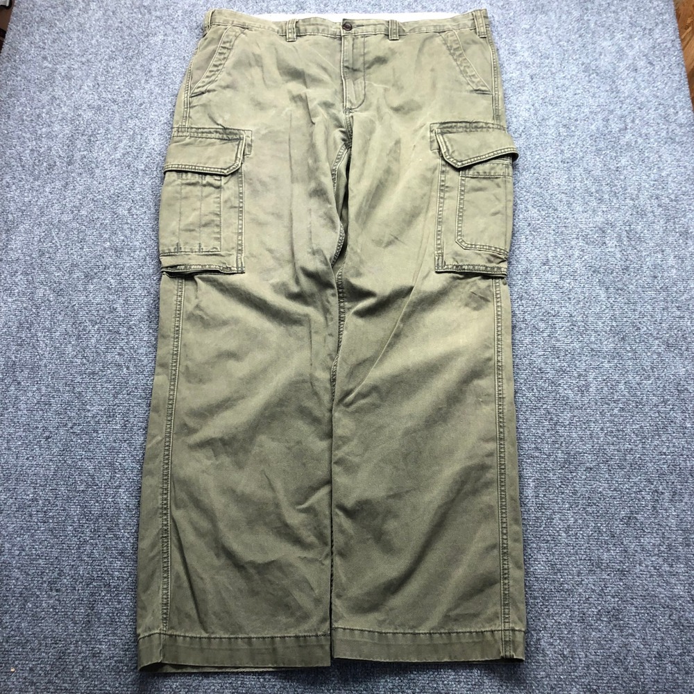 Mens Olive Green Cotton Twill Cargo Pants Multi Pocket Straight Leg 40x34